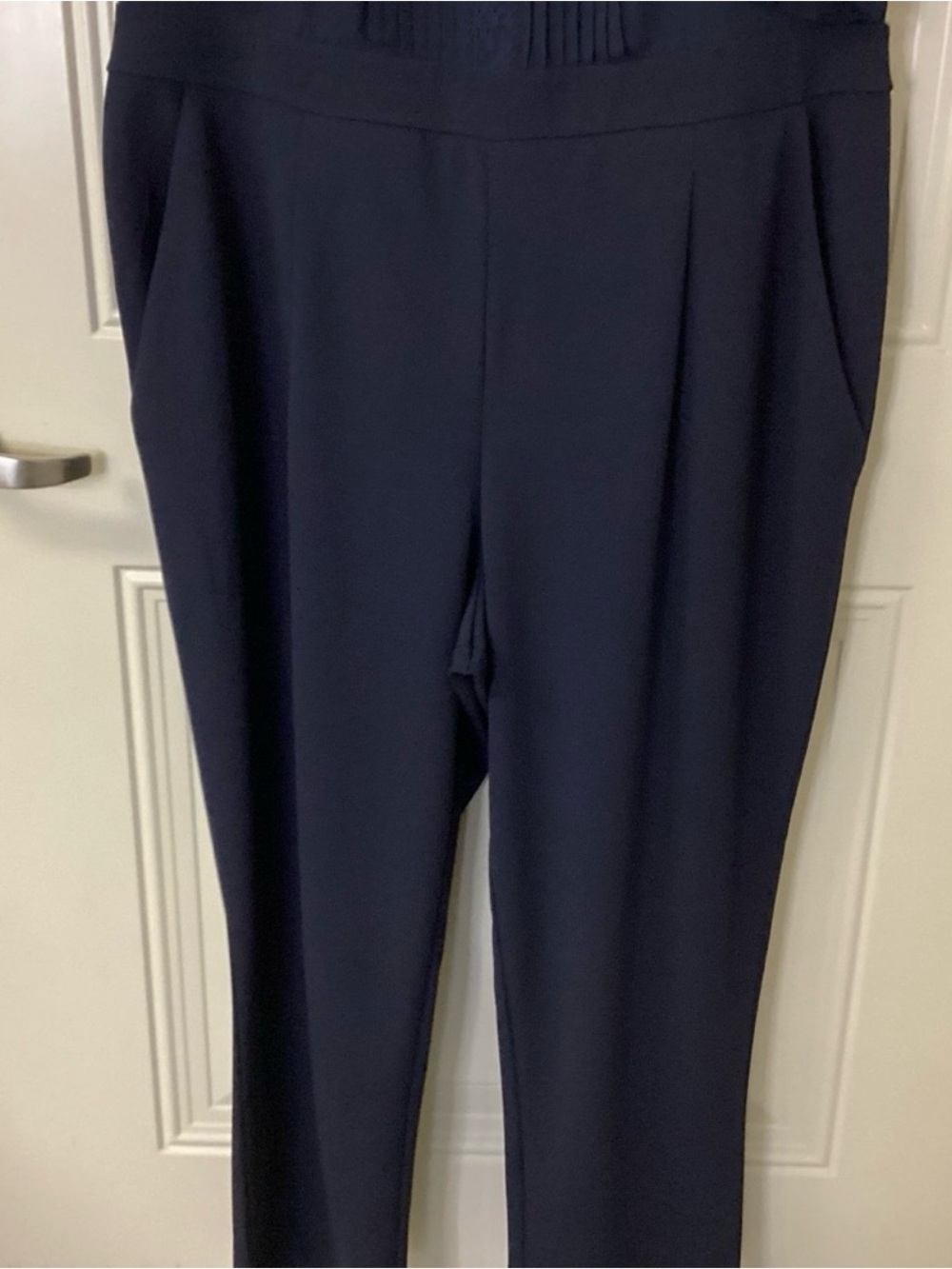 Express Navy Blue Lace-Yoke Wide Sleeve Jumpsuit - Picture 5 of 12